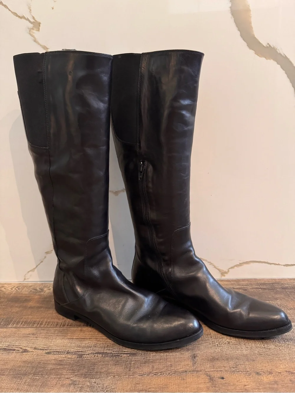 AGL Attilio Giusti Leombruni Black Leather Tall Boots Made in Italy 42